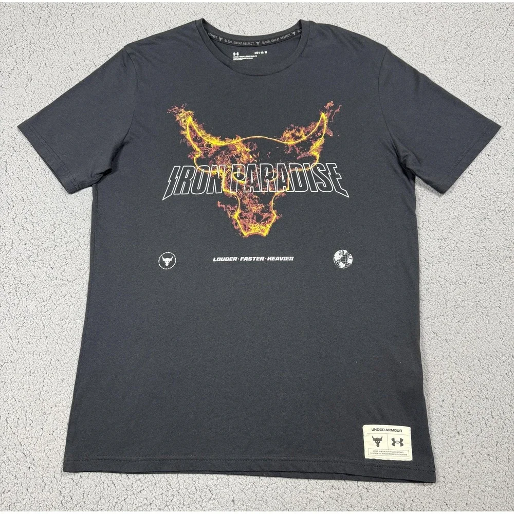 Under Armour Project Rock‎ Shirt Mens Medium Black Iron Paradise Graphic Tee Gym
